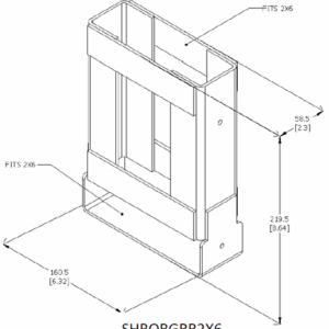 2x6 Guardrail Receptacle Picture shows the dimensions of the tool